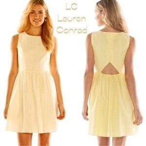 LC Lauren Conrad Yellow Eyelet Lace CottageCore 100% Cotton Dress NWOT Size 2